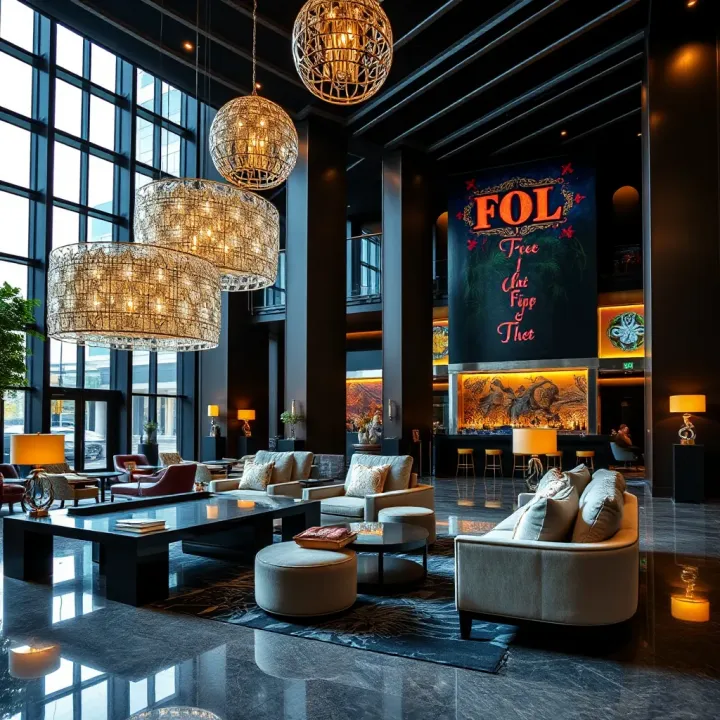 Modern hotel lobby showcasing comfortable seating and elegant decor
