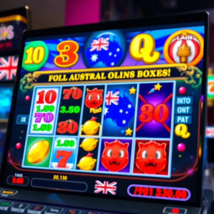 Colorful online pokies interface showcasing various Australian-themed game symbols and bonus features