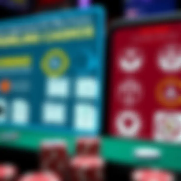 Visual representation of different casino bonuses, licensing certificates, and responsible gambling icons to guide player choices