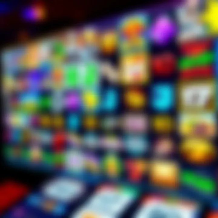 Colorful array of online pokies icons on a digital screen showcasing various themes and symbols