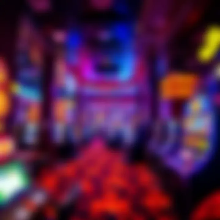 Interior view of the vibrant Canadian National Exhibition casino floor with colorful slot machines and gaming tables