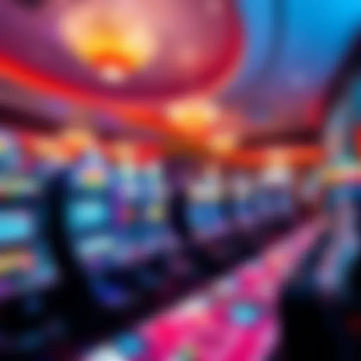 Vibrant gaming tables and slot machines illuminated in Canberra's lively casino interior