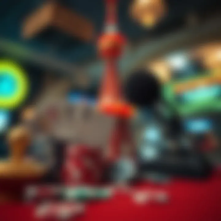 Illustration of casino elements like cards, chips, and a radio tower symbolizing cultural and social insights