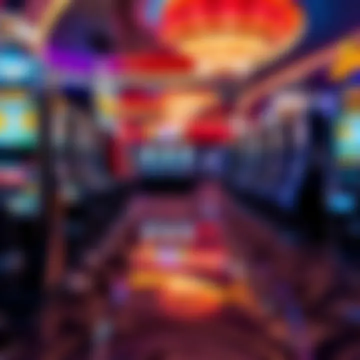 A vibrant casino floor filled with slot machines and glowing lights illustrating the intense environment of casino rivalry