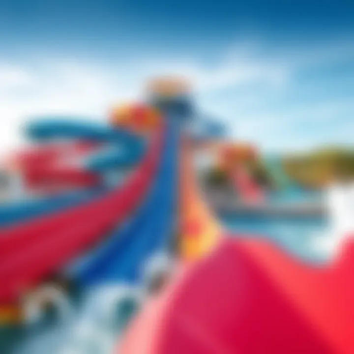 Colorful water slides and splashing pools at a vibrant waterpark