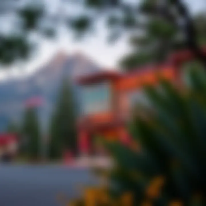 Exterior of a vibrant casino resort surrounded by natural greenery