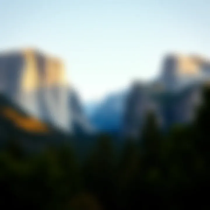 Scenic view of Yosemite National Park with towering granite cliffs under a clear sky