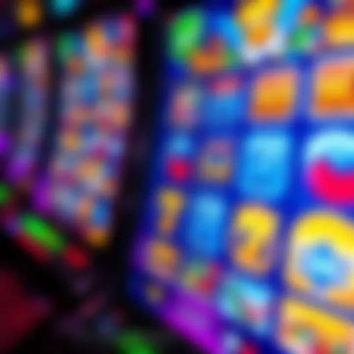 Colorful online pokies interface displaying spinning reels with various symbols on a digital screen