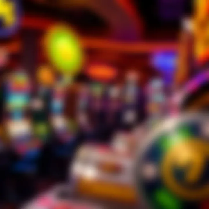 Colorful slot machines and casino games interface with various vibrant symbols