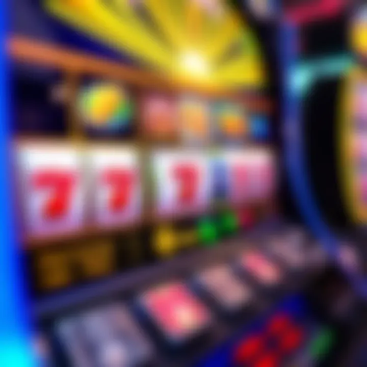 Bright digital slot machine interface showing winning combinations and casino symbols