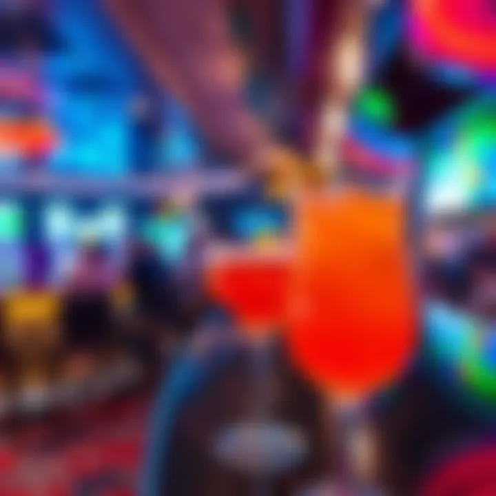 Vibrant bar area with colorful cocktails and modern decor offering a lively atmosphere for socializing