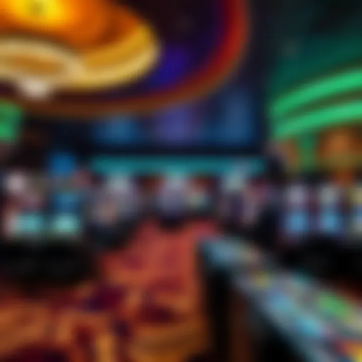 Luxurious casino floor with vibrant gaming tables and slot machines