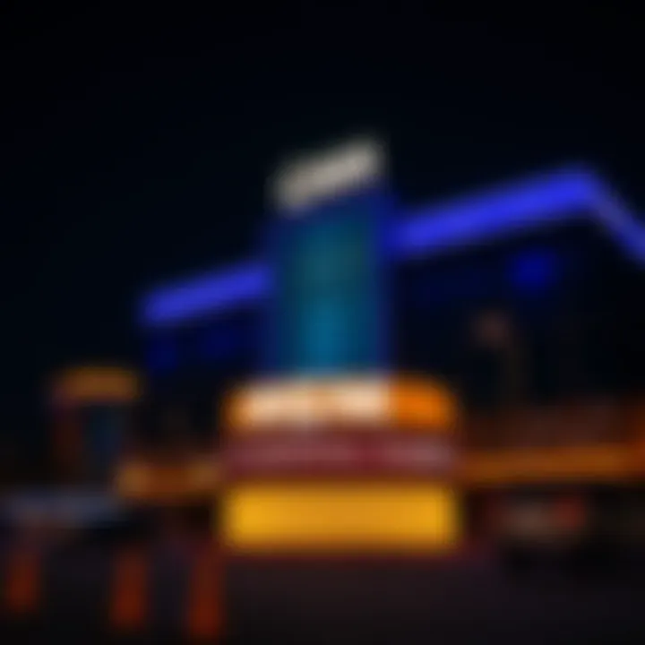 Exterior view of MGM Casino at National Harbor illuminated at night