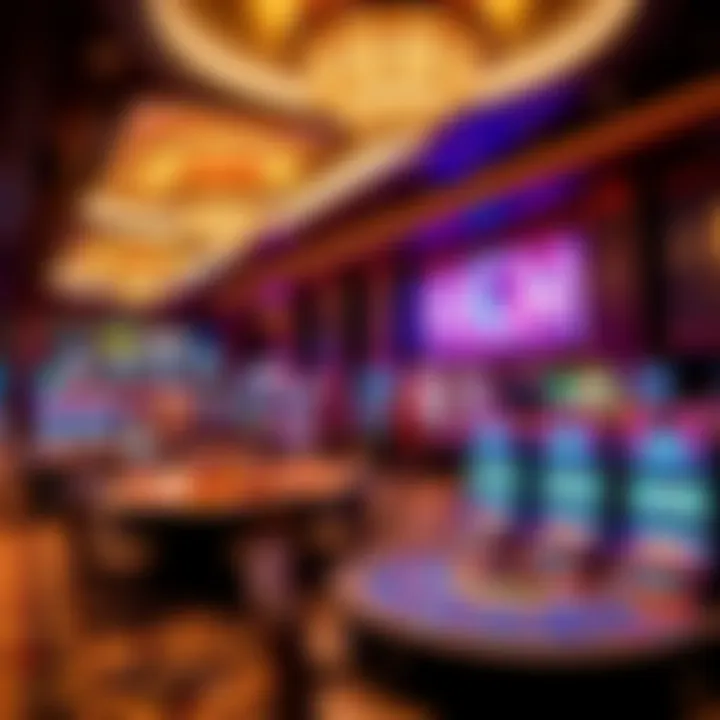Luxurious casino floor featuring a variety of gaming tables and slot machines under elegant lighting