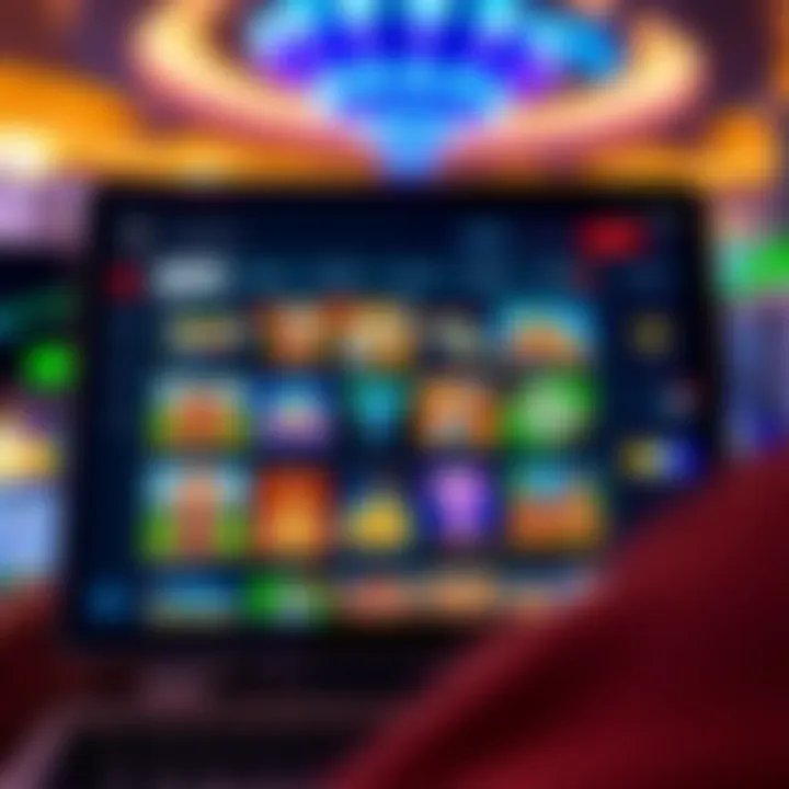 Interface showcasing a variety of casino games including slots and table games on a digital device
