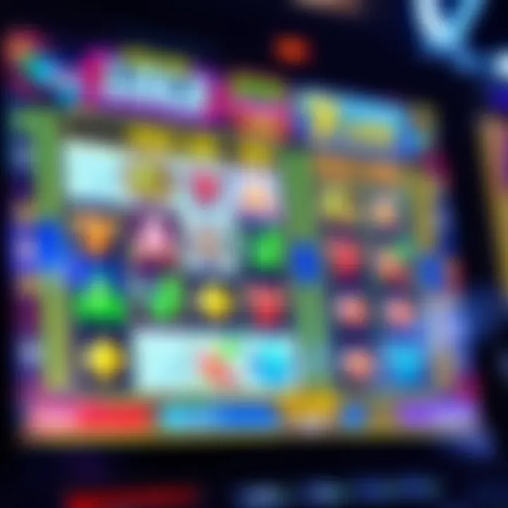 Online pokies interface displaying colorful reels and flashing symbols on a digital screen