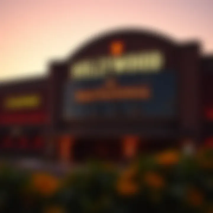 Exterior view of Hollywood Casino at Penn National showcasing its grand entrance and illuminated signage at dusk