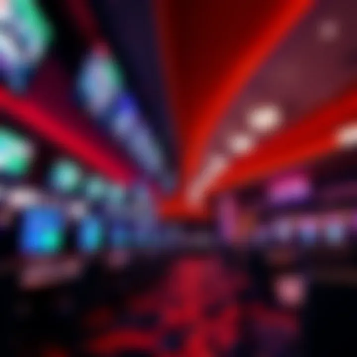 Interior view of Hollywood Casino sportsbook with betting screens and seating areas