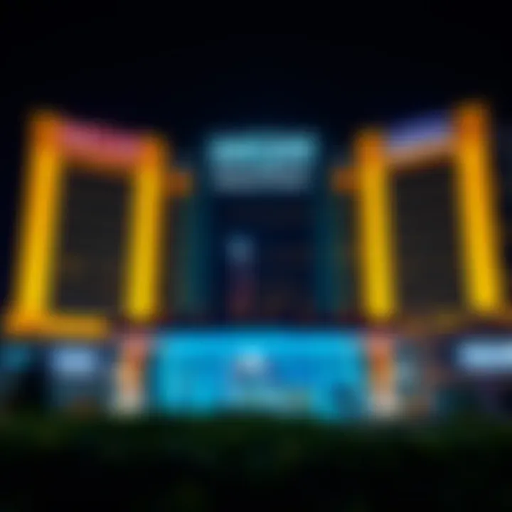 MGM National Harbor Casino Illuminated Night View Exterior view of MGM National Harbor casino illuminated at night showcasing its modern architecture