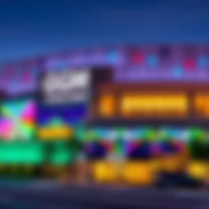 MGM Casino National Harbor Exterior at Twilight Illuminated exterior of MGM Casino National Harbor at twilight showcasing vibrant signage and modern architecture