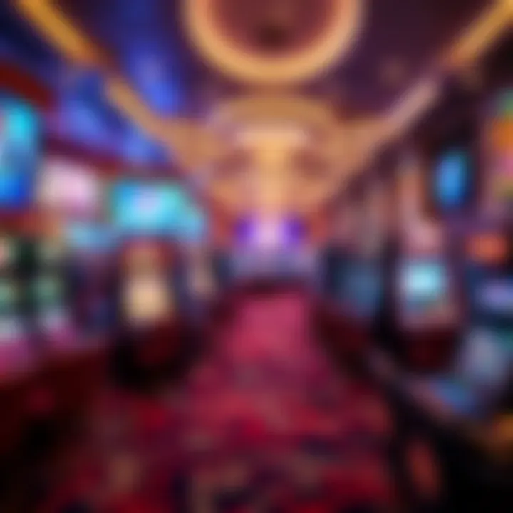 Luxurious casino gaming floor with vibrant slot machines and gaming tables