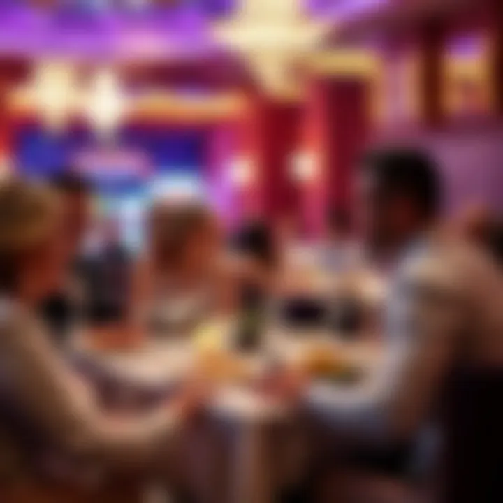 Elegant dining setting with well-dressed guests seated around a table in a fine casino restaurant