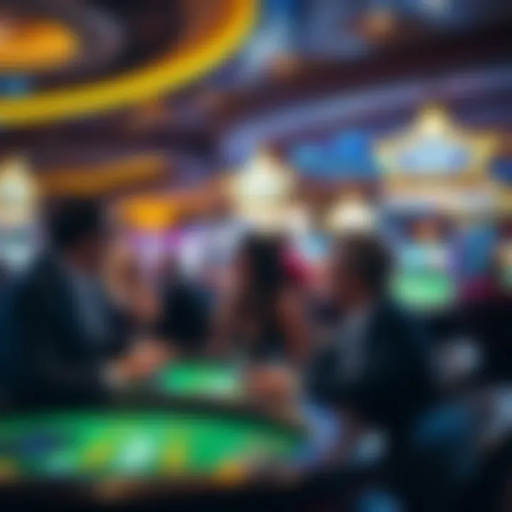 Guests dressed in smart casual attire enjoying gaming tables at an upscale casino environment