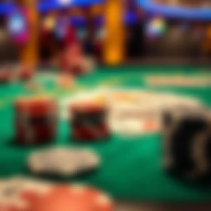 Poker Chips and Cards at MGM National Harbor Casino Close-up of poker chips and cards on a green felt table showcasing the excitement of casino poker