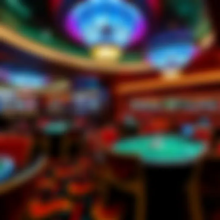Poker tables set up in a stylish casino room with vibrant lighting and comfortable seating