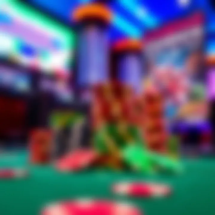 Casino Chips and Promotional Flyers at MGM National Harbor Colorful casino chips stacked on a felt table with promotional flyers in the background