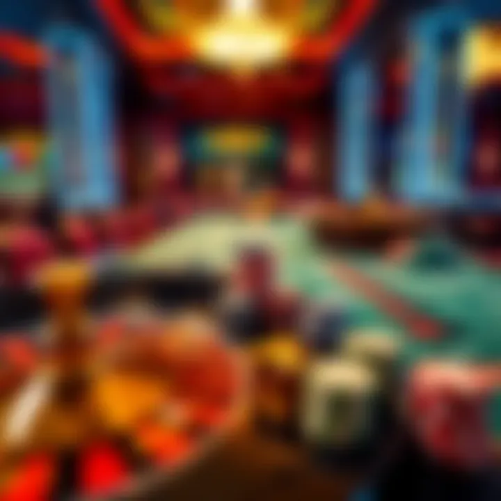 Classic casino table featuring roulette wheel and chips arranged for play