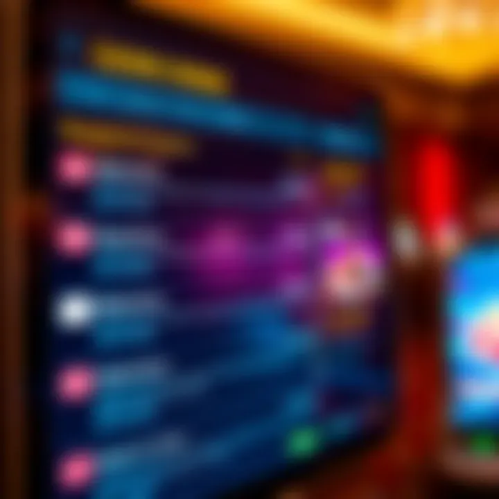 Digital interface showing various casino bonus options and terms to consider