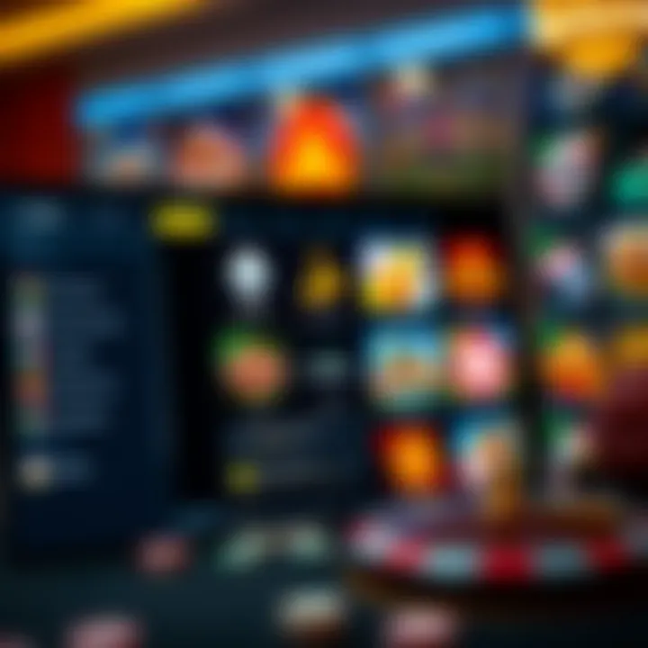 A digital dashboard displaying various online casino game options and payment methods