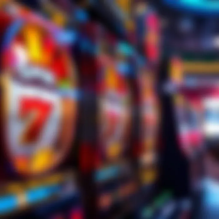 Bright casino slot machine with spinning reels and vibrant symbols