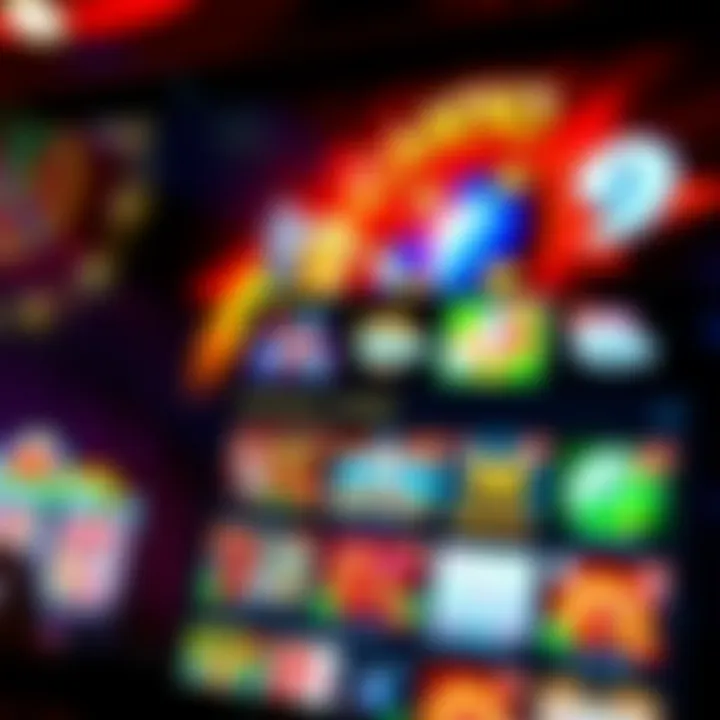 Variety of casino games including slots and table games on a digital screen