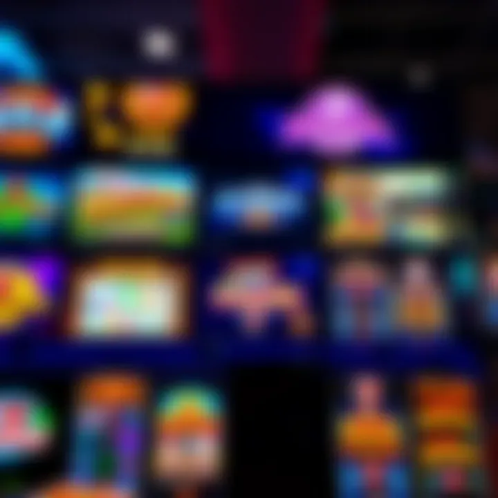 Diverse selection of casino slot games displayed on a digital screen