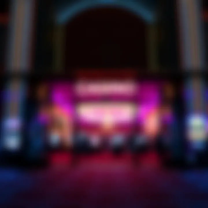 Bright casino entrance with colorful lights and gaming tables visible inside