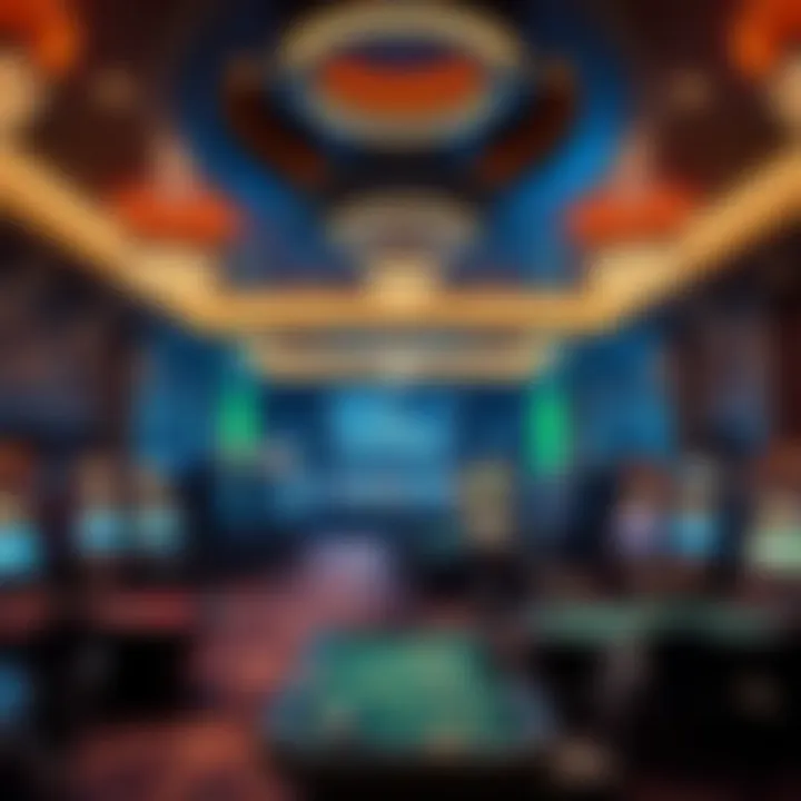 Elegant casino interior showcasing various gaming tables and slot machines in a luxurious setting