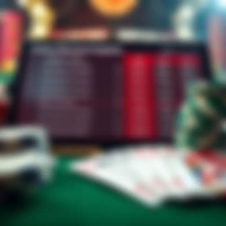 Digital interface showing a list of available casino discount coupons alongside a poker chip and playing cards