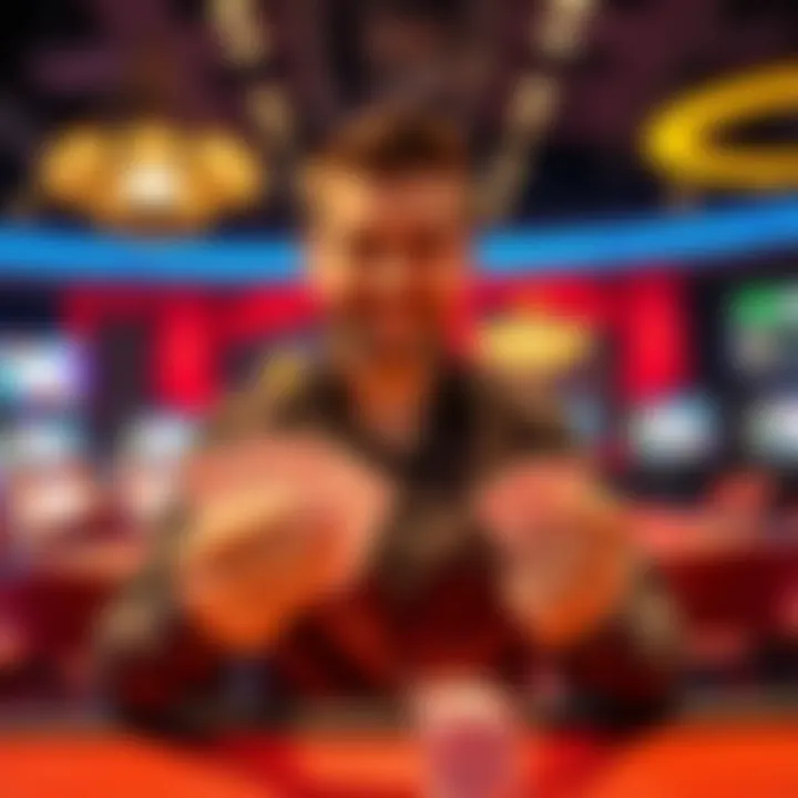 Live Dealer Presenting Cards in Online Casino Studio Professional live dealer presenting casino cards in a vibrant online gaming studio