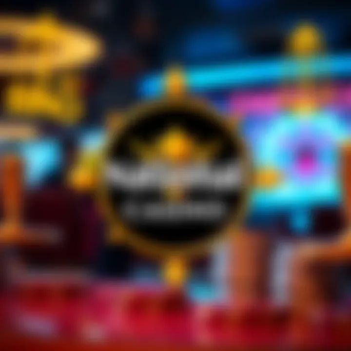 Conceptual representation of brand identity through the National Casino logo surrounded by legal symbols