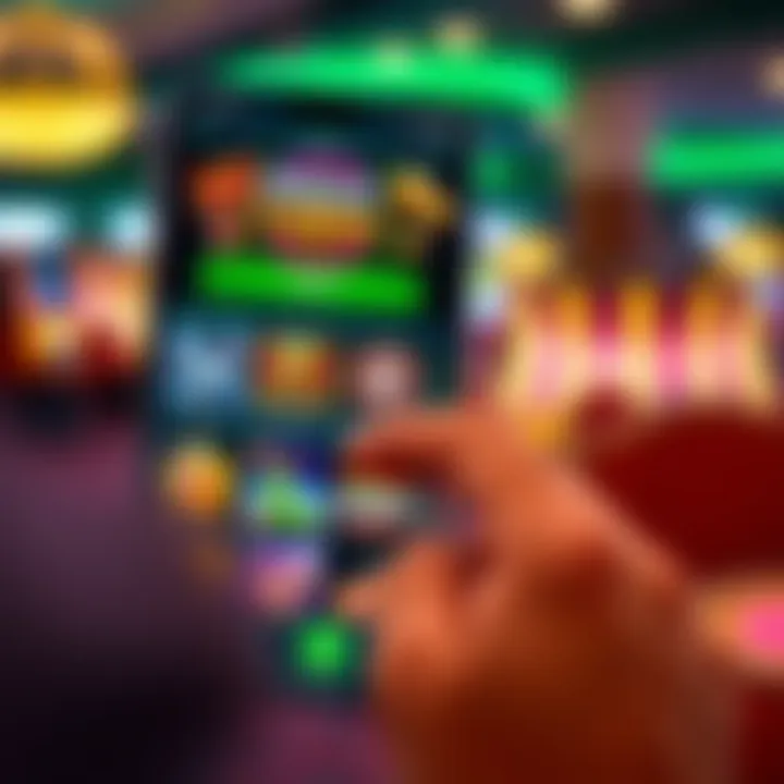 User interacting with a casino mobile app interface displaying game options and balance