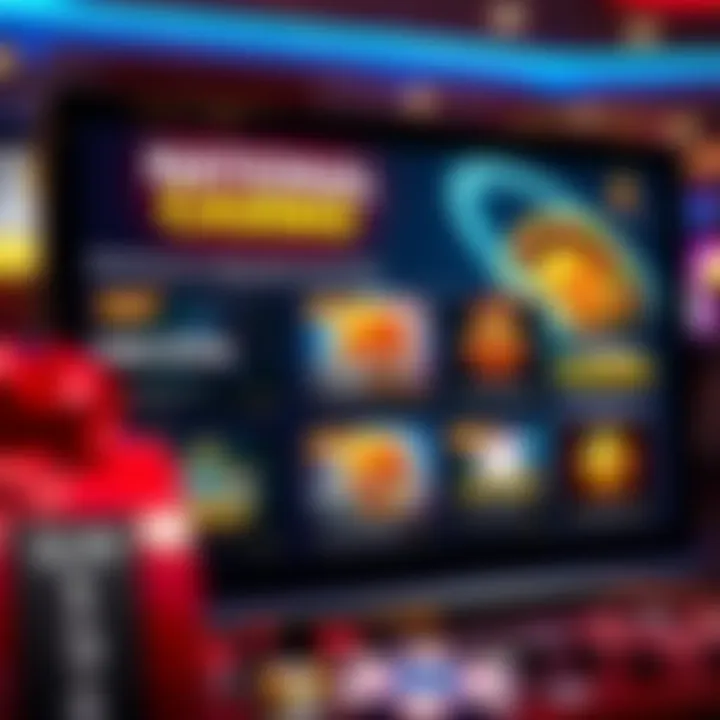 Illustration of a digital casino interface showcasing no deposit bonus offers and free spins available to players