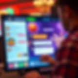User interacting with a lively online chat interface featuring casino-themed icons and messages