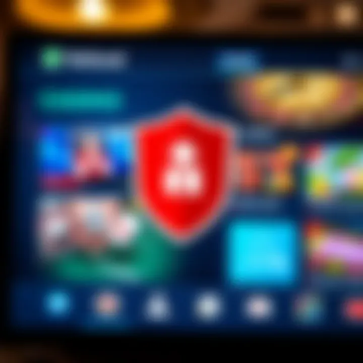 Secure online casino platform with a shield symbol representing safety and customer support icons