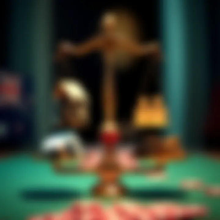 Illustration depicting a balance scale with casino chips on one side and community icons on the other, symbolizing debate