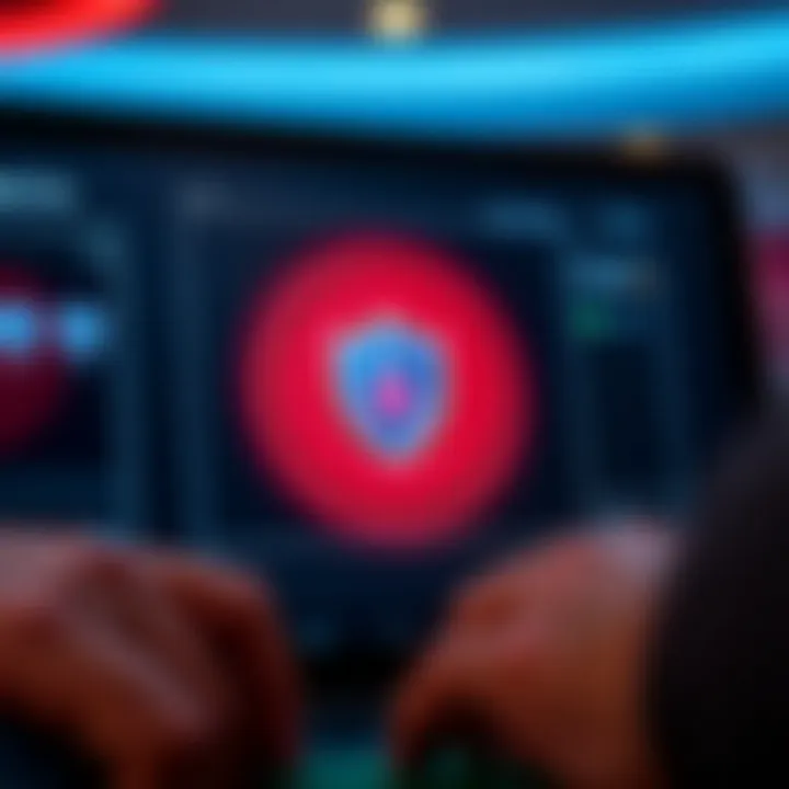 Secure digital transaction interface with security shield icon on screen