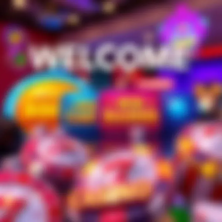 Colorful casino welcome bonus icons representing different rewards and benefits for new players