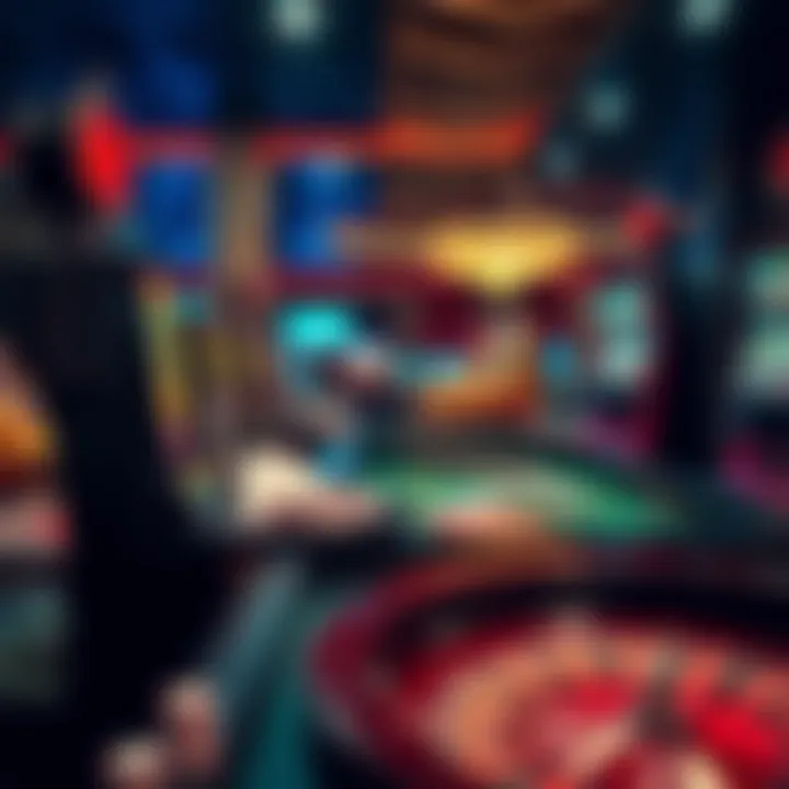 Display of diverse casino games including cards, roulette, and slot machines