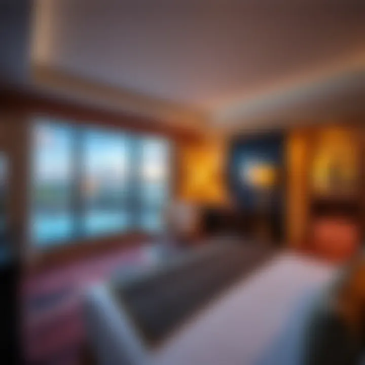 Luxurious guest room at National Harbor Casino Hotel with modern decor and a large window view